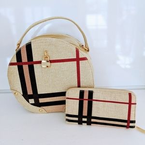 Round Plaid Padlock Satchel Bag